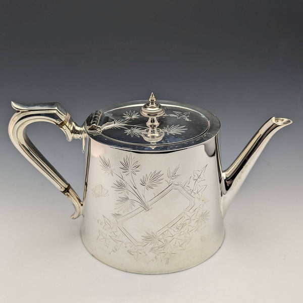 1870s British antique silver plated drum teapot 669g